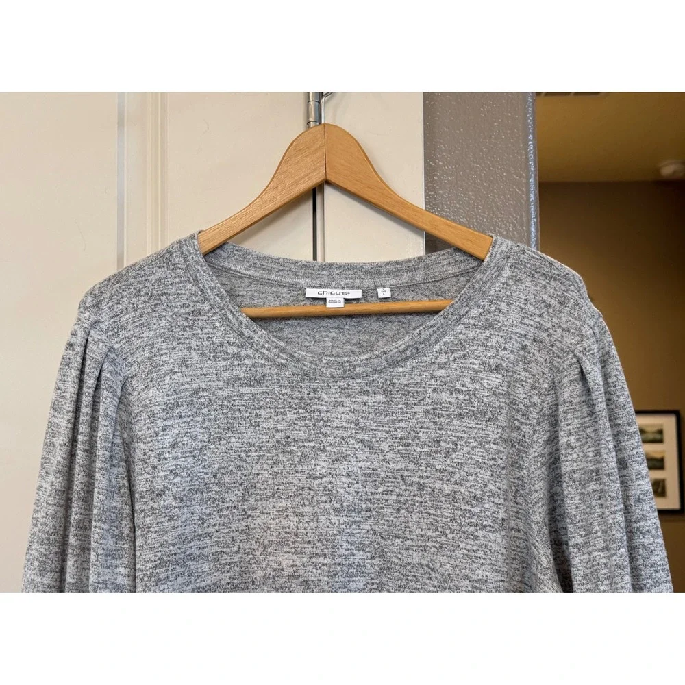 Wms Gray Chico's Size 2 (L)‎ Scoop Neck 3/4 Sleeve Knit Knee Length Casual Dress
